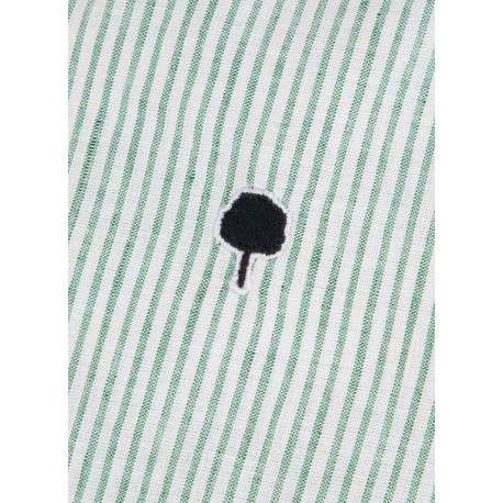 Chemise en coton et lin mélangé verte à rayures avec un col américain - Image 6