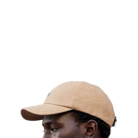 Casquette en coton beige unie avec un logo brodé bleu marine - Image 3