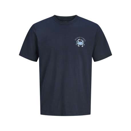 T-shirt en coton bleu marine imprimé avec un col rond et des manches courtes