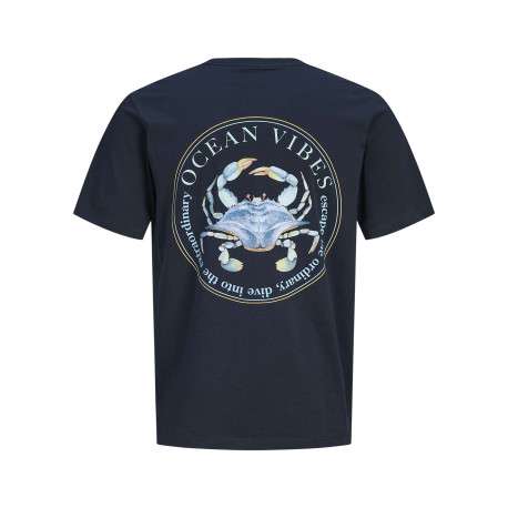 T-shirt en coton bleu marine imprimé avec un col rond et des manches courtes - Image 2