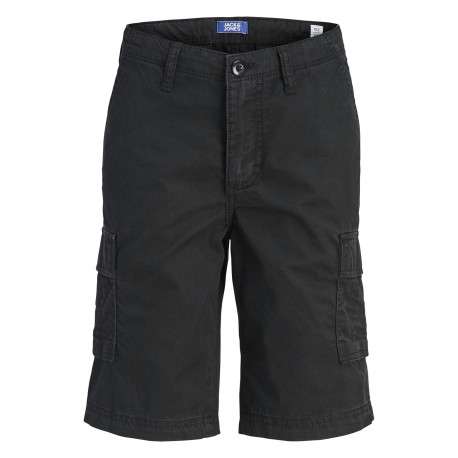 Short cargo en coton noir uni avec une coupe droite et 6 poches