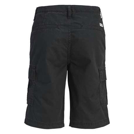 Short cargo en coton noir uni avec une coupe droite et 6 poches - Image 2