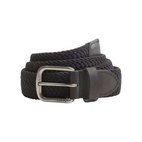 Ceinture tressée en coton mélangé noire unie avec une boucle métallique