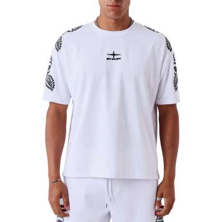 T-shirt en coton blanc uni avec une coupe droite et un col rond
