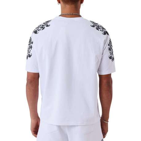 T-shirt en coton blanc uni avec une coupe droite et un col rond - Image 2