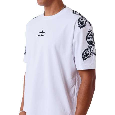 T-shirt en coton blanc uni avec une coupe droite et un col rond - Image 3