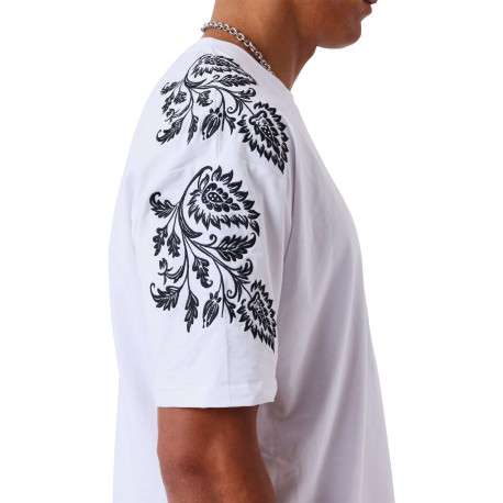 T-shirt en coton blanc uni avec une coupe droite et un col rond - Image 4