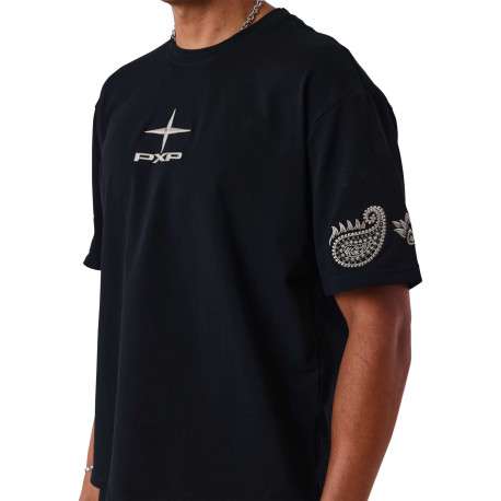 T-shirt noir uni avec une coupe droite et des manches courtes - Image 4