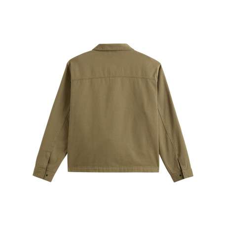 Blouson en coton vert olive uni avec une coupe droite et un col chemise - Image 2