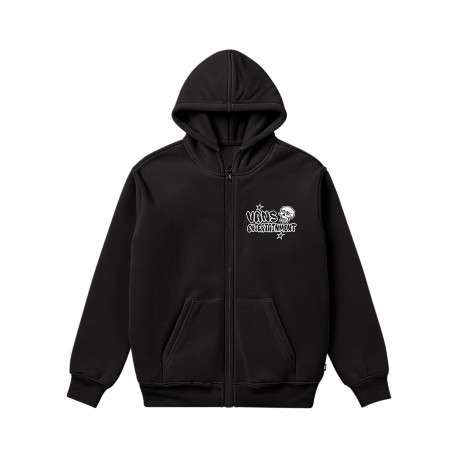Sweat zippé noir uni imprimé avec une coupe droite et une capuche