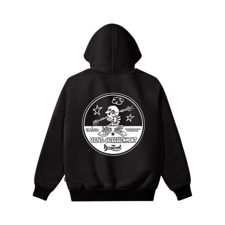 Sweat zippé noir uni imprimé avec une coupe droite et une capuche - Image 2