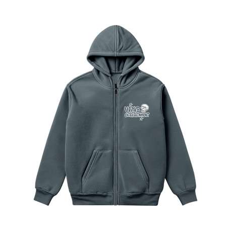 Sweat zippé bleu pétrole uni imprimé avec une coupe droite et une capuche