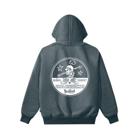 Sweat zippé bleu pétrole uni imprimé avec une coupe droite et une capuche - Image 2