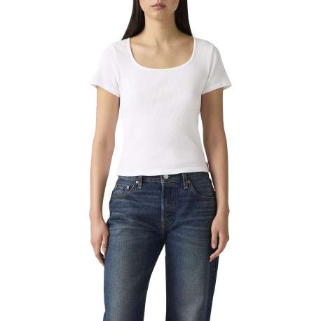 T-shirt en coton blanc uni avec une coupe droite et un col carré - Image 3