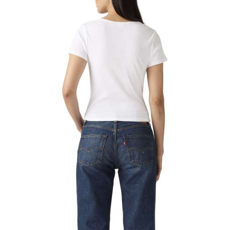 T-shirt en coton blanc uni avec une coupe droite et un col carré - Image 4