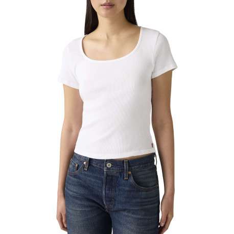 T-shirt en coton blanc uni avec une coupe droite et un col carré - Image 5