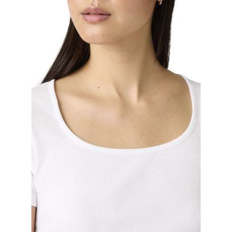 T-shirt en coton blanc uni avec une coupe droite et un col carré - Image 6
