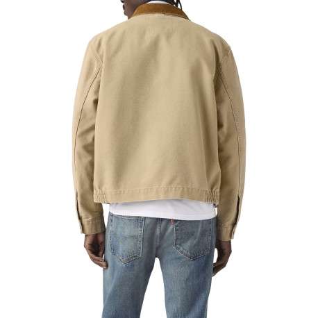 Blouson en coton sable uni avec une coupe droite et un col chemise - Image 4