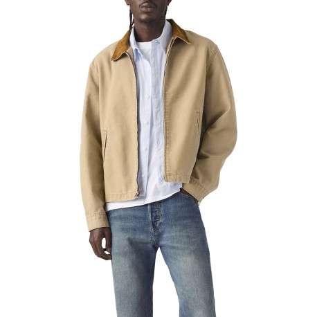 Blouson en coton sable uni avec une coupe droite et un col chemise - Image 5