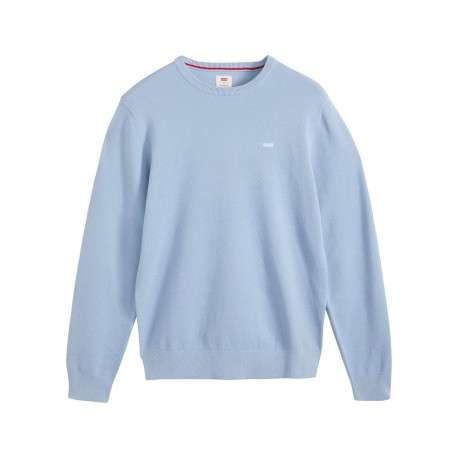 Pull en coton bleu ciel uni avec une coupe droite et un col rond