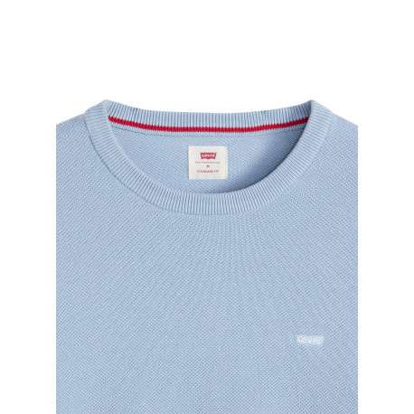 Pull en coton bleu ciel uni avec une coupe droite et un col rond - Image 2