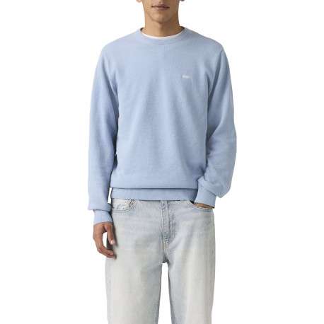 Pull en coton bleu ciel uni avec une coupe droite et un col rond - Image 3
