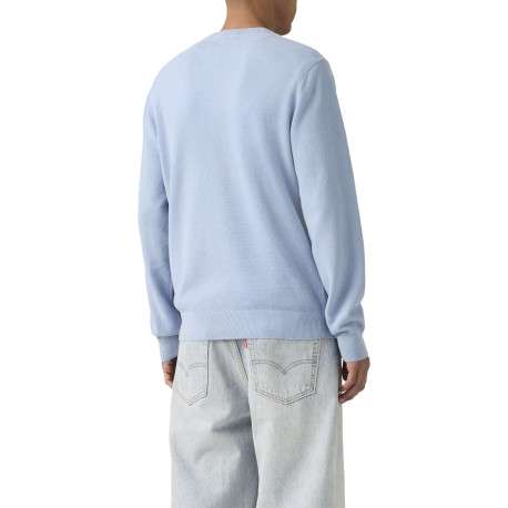 Pull en coton bleu ciel uni avec une coupe droite et un col rond - Image 4
