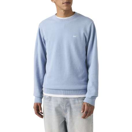 Pull en coton bleu ciel uni avec une coupe droite et un col rond - Image 5