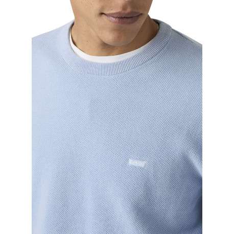 Pull en coton bleu ciel uni avec une coupe droite et un col rond - Image 6