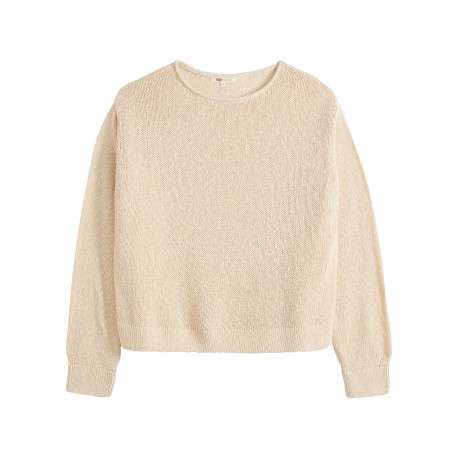 Pull en coton écru uni avec une coupe droite et un col rond