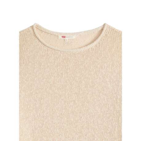 Pull en coton écru uni avec une coupe droite et un col rond - Image 2