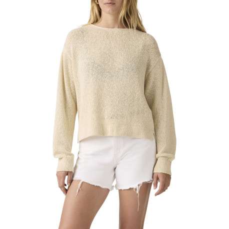 Pull en coton écru uni avec une coupe droite et un col rond - Image 3