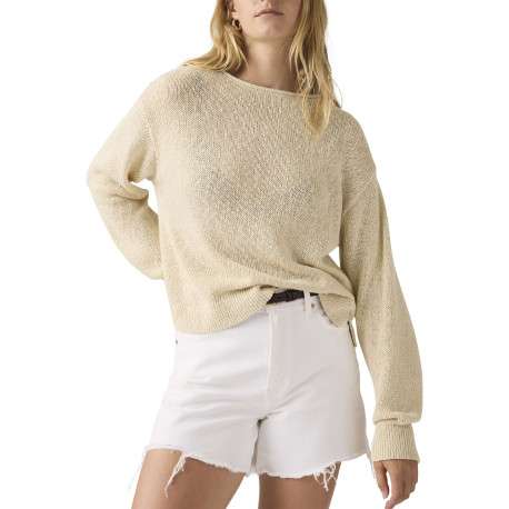 Pull en coton écru uni avec une coupe droite et un col rond - Image 5