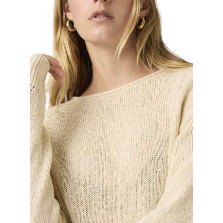 Pull en coton écru uni avec une coupe droite et un col rond - Image 6