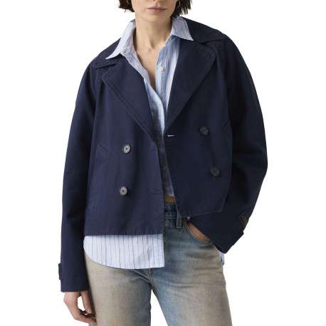 Manteau trench en coton marine uni avec une coupe droite et un col à revers