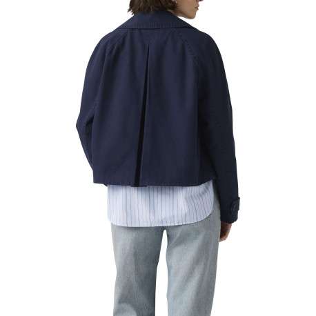 Manteau trench en coton marine uni avec une coupe droite et un col à revers - Image 2