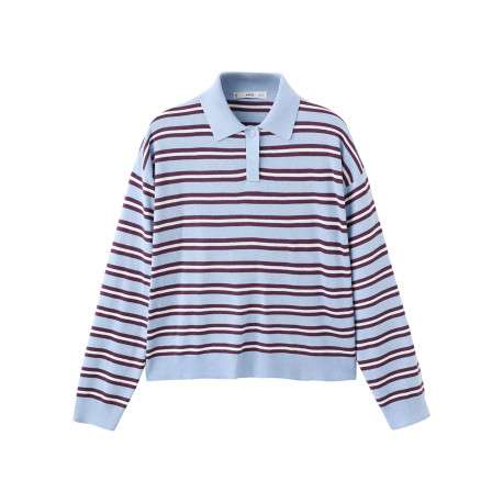 Pull bleu ciel à rayures avec une coupe droite et des manches longues