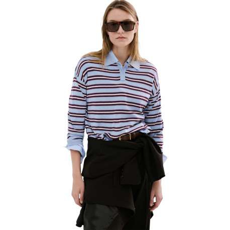 Pull bleu ciel à rayures avec une coupe droite et des manches longues - Image 3