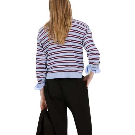 Pull bleu ciel à rayures avec une coupe droite et des manches longues - Image 4