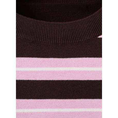 Pull marron à rayures roses avec une coupe droite et un col rond - Image 2