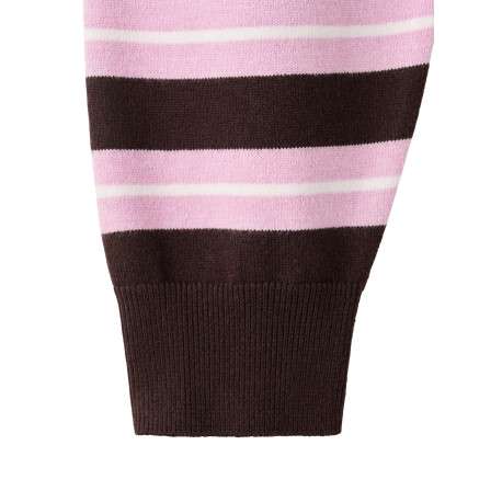 Pull marron à rayures roses avec une coupe droite et un col rond - Image 6
