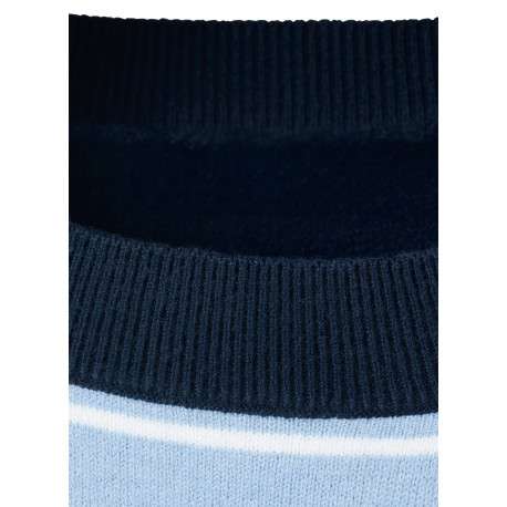 Pull bleu à rayures blanches avec une coupe droite et des manches longues - Image 2