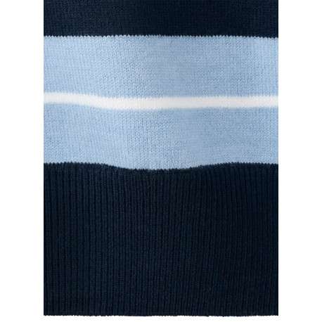 Pull bleu à rayures blanches avec une coupe droite et des manches longues - Image 6