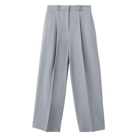 Pantalon bleu gris uni avec une coupe bootcut et une braguette zippée