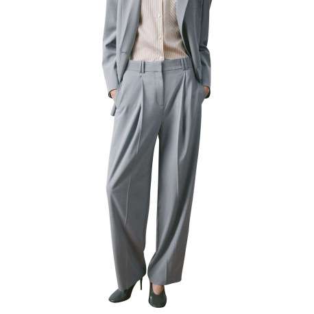 Pantalon bleu gris uni avec une coupe bootcut et une braguette zippée - Image 3
