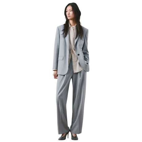 Pantalon bleu gris uni avec une coupe bootcut et une braguette zippée - Image 4