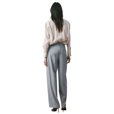 Pantalon bleu gris uni avec une coupe bootcut et une braguette zippée - Image 6
