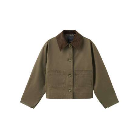 Blouson kaki uni avec une coupe droite et un col à revers en velours