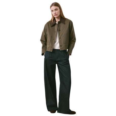 Blouson kaki uni avec une coupe droite et un col à revers en velours - Image 3