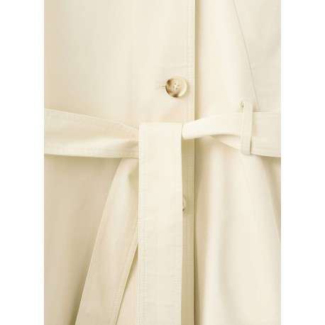 Trench coat long en coton beige uni avec une coupe ample et un col montant - Image 2